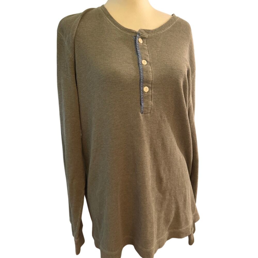 Bonobos Olive Green Long Sleeve Waffle Henley Tee, 100% Cotton, Men's Size XL